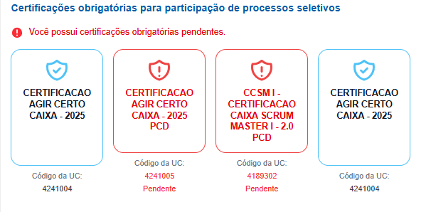 Bloco de certificações obrigatórias