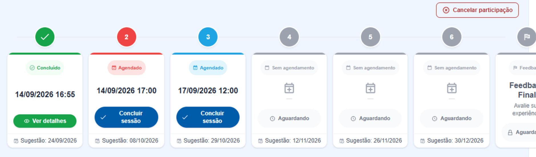 Detalhamento mentoria selecionada, em andamento, com etapa Em atraso