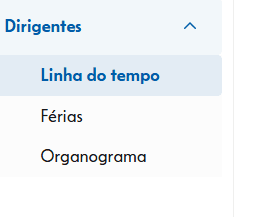 Menu do perfil Dirigente